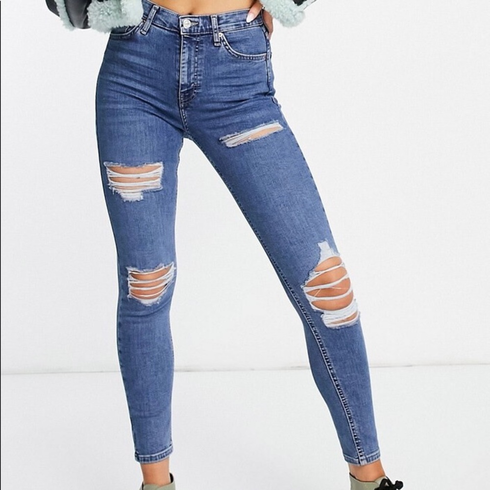 TopShop Jamie High-Waisted Ripped Skinny Jeans (26).